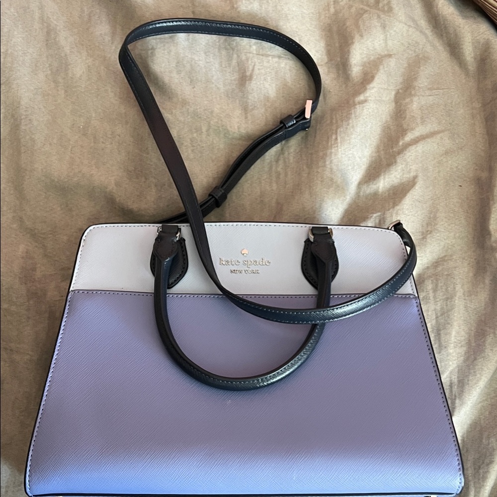 Kate Spade Lavender and White Colorblock Satchel with Navy trim